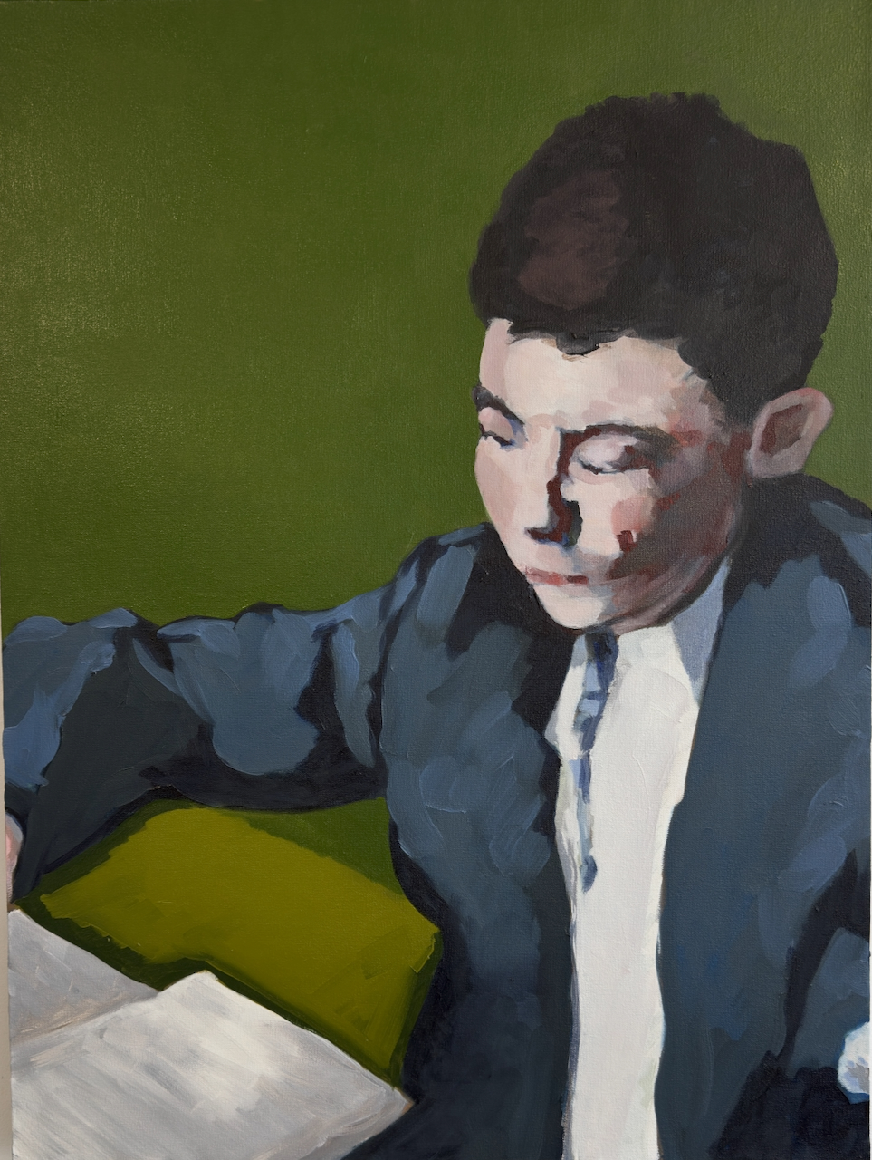 recently completed, oil on canvas by Alan Brash — a figure reading.